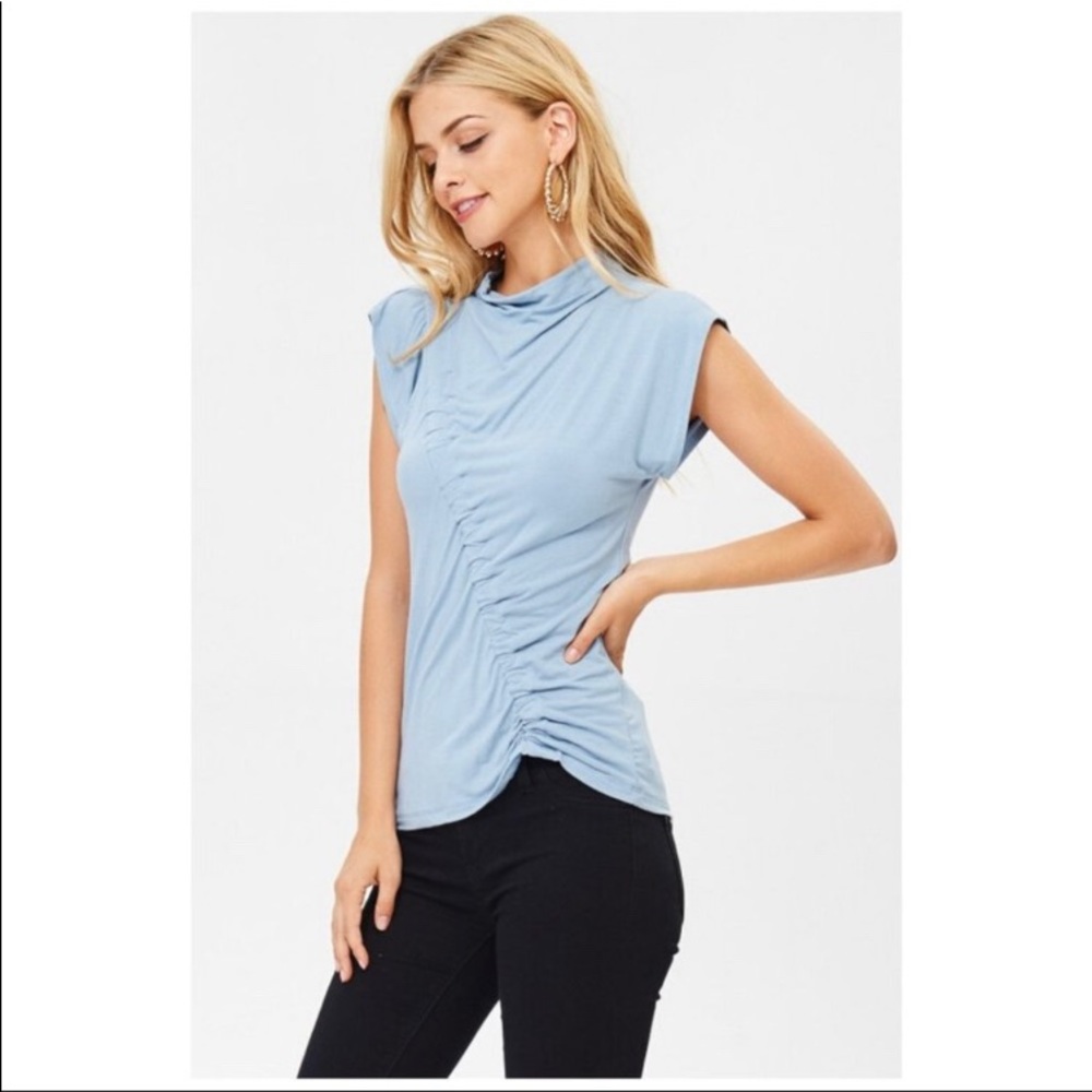 Jersey Knit Asymmetrical Ruched Top